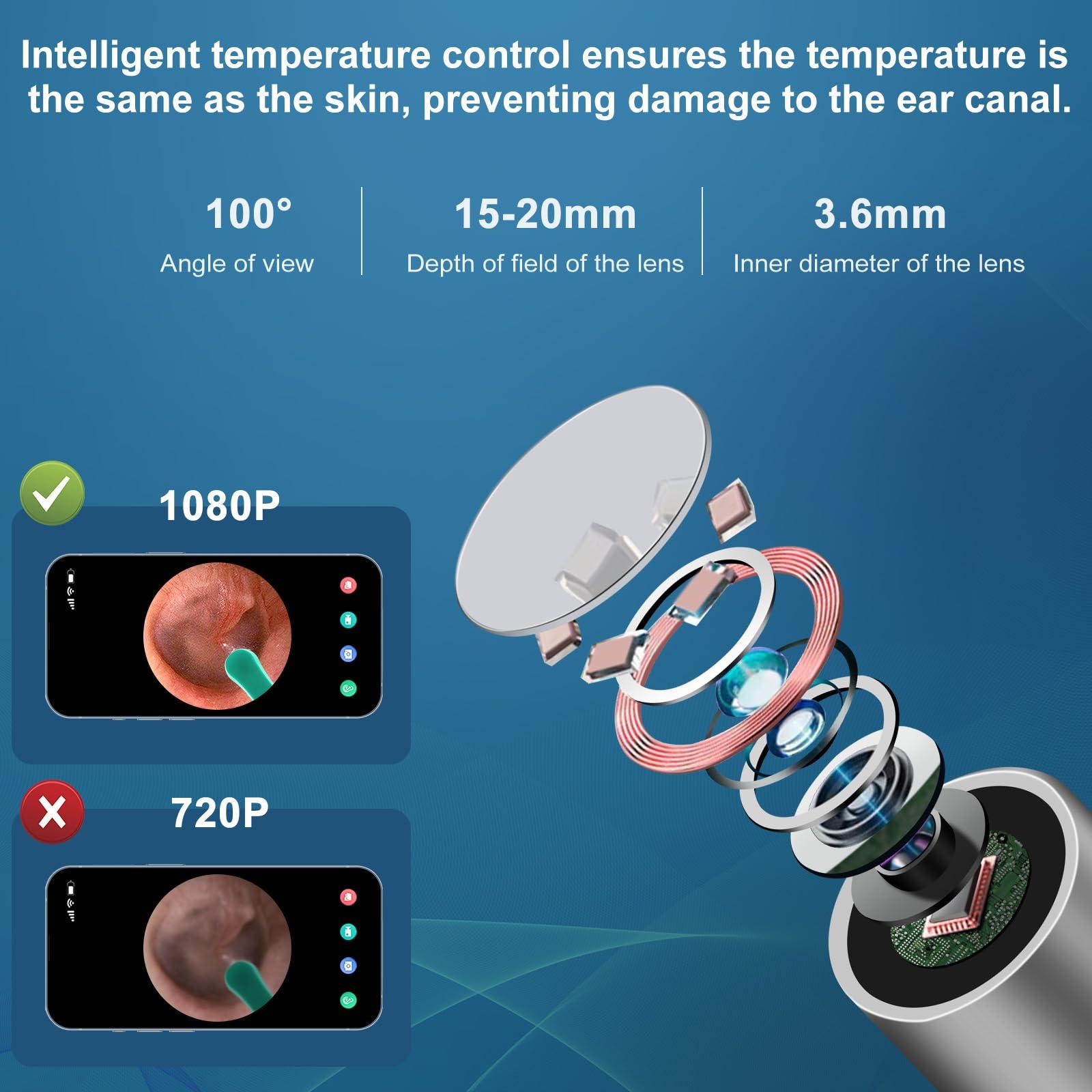 Mapleboom Pro Ear Wax Removal,Soft Silicone Ear Scoop for Ear Cleaning, Ear Cleaner with 1080P HD Otoscope Camera and Light Plus 6Pcs Ear Set for All iPhone and Android Phones.