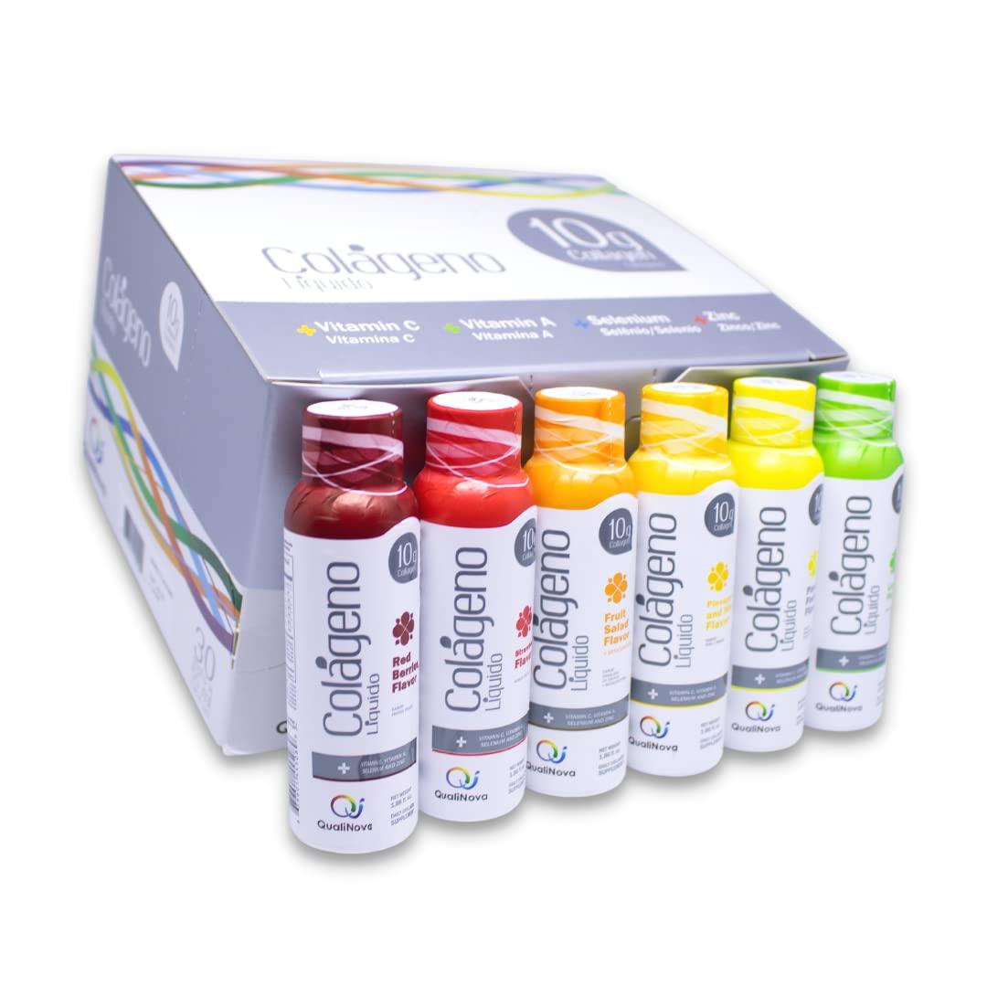 QUALINOVA QUALINOVA Liquid Collagen Supplements Variety Pack for Women - Daily Dose of Tropical Flavors with Essential Nutrients (10g Collagen / 1.86 fl oz - 30 Count)
