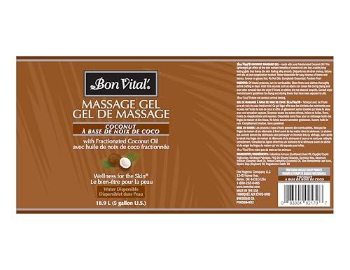 Bon Vital' Bon Vital\' Coconut Massage Gel with 100% Pure Fractionated Coconut Oil, Great for At-Home Use in Back Massages & Neck Massages, Moisturizes Skin Without Clogging Pores, 5 Gal, Label may Vary