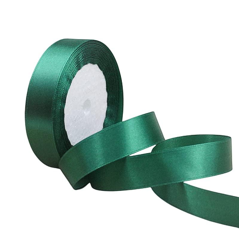 POPOYU Dark Green Satin Ribbon for Gift Wrapping 3/4 inch,25 Yards Continuous Ribbons Roll,Christmas Gift Ribbon Thick Solid Color Fabric Ribbon for Crafts,Wedding Car,Hair Bow Making,Wreath,Bouquet