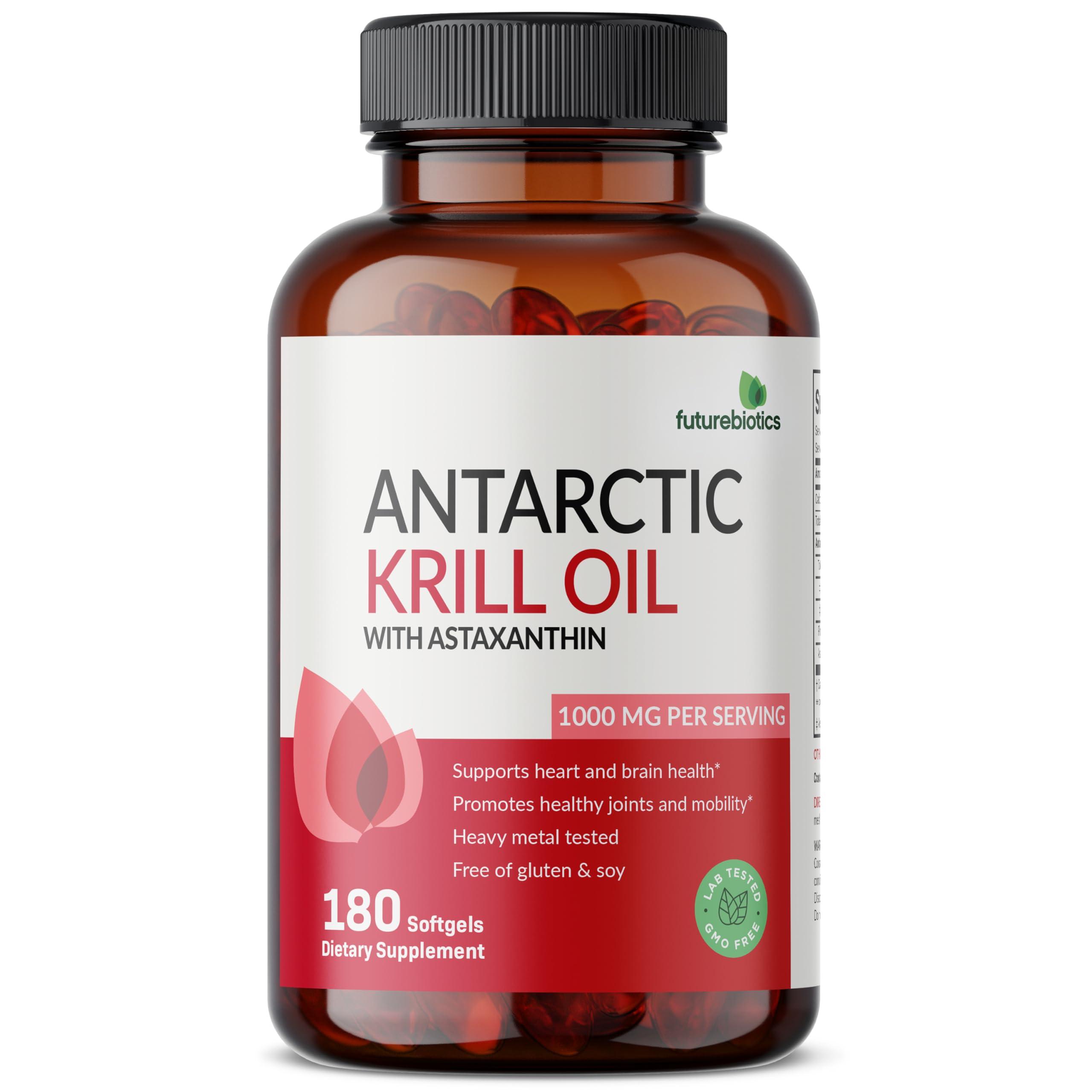 Futurebiotics Futurebiotics Antarctic Krill Oil 1000mg with Omega-3s EPA, DHA, Astaxanthin and Phospholipids - 100% Pure Premium Krill Oil Heavy Metal Tested, Non GMO – 180 Softgels (90 Servings) …