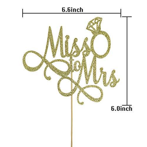 XIUHUBA Miss To Mrs Cake Topper, Glitter Wedding Engagement Bridal Shower Bachelorette Party Decorations Supplies, Gold
