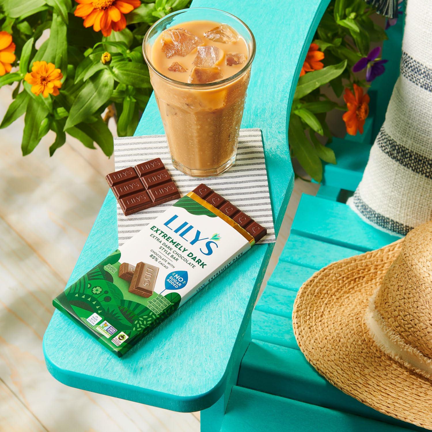 Lily's LILY\'S Extremely Dark Extra Dark Chocolate Style No Sugar Added, Sweets Bars, 2.8 oz (12 Count)