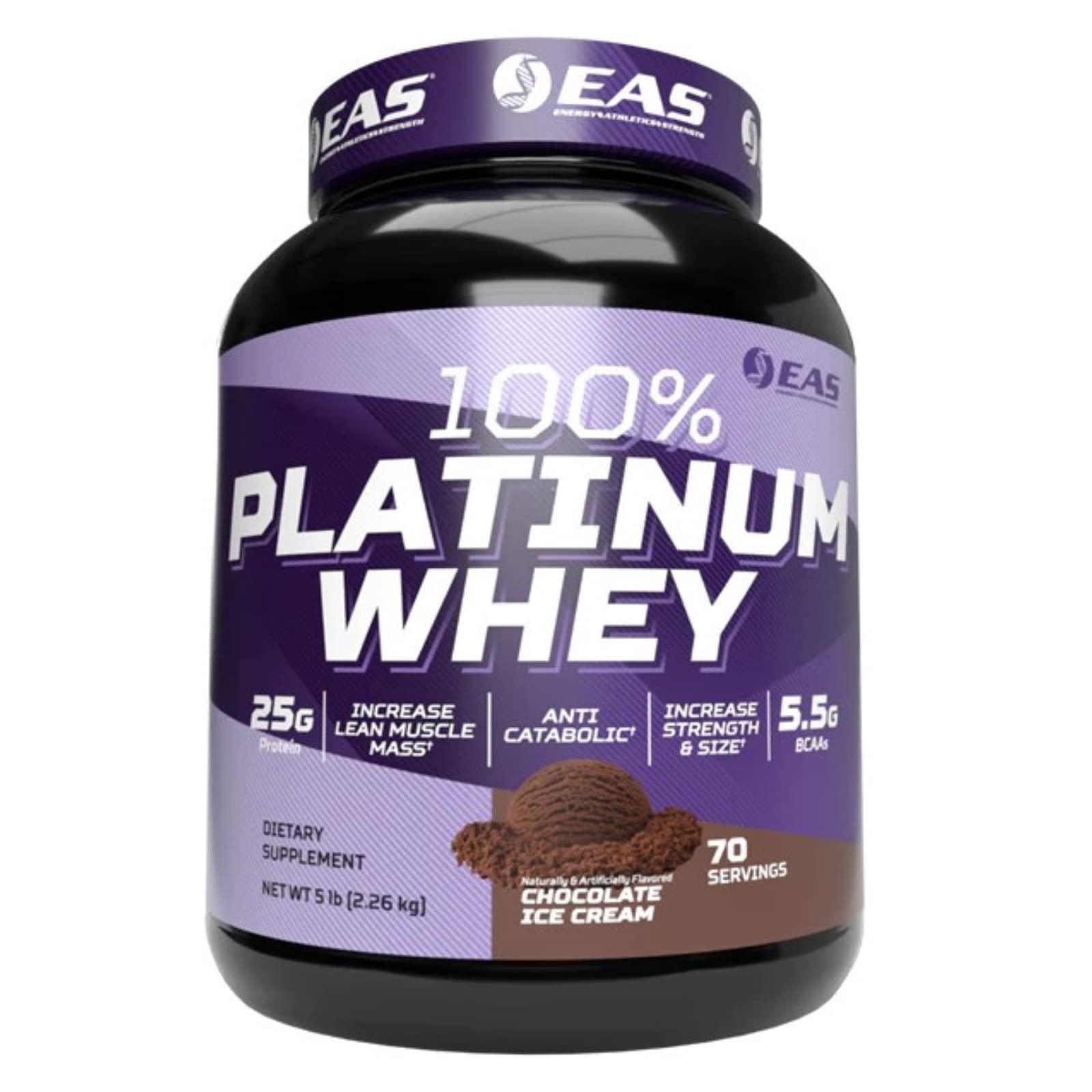 EAS EAS 100% Platinum Whey Protein | 3 Ultra-Platinum Whey Proteins | Increase Size & Strength | 25g Protein, 5.5g BCAAs | 5 Pound (Chocolate Ice Cream)