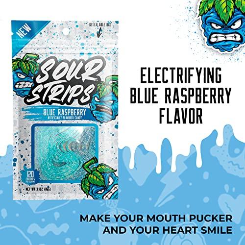 SOUR STRIPS Sour Strips Raspberry Flavored Sour Candy Strips, Deliciously Sour Chewy Candy Belts, Vegetarian Candies, 12 Strips per Pack, 2 Pack