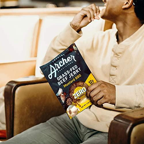 Country Archer Country Archer Grass Fed Beef Jerky Mustard BBQ - Zero Sugar Beef Jerky, Sugar Free Beef Jerky Snack Pack, Mustard BBQ Beef Jerky Bulk, Individual Beef Jerky Pack, Gluten Free, Paleo- 2 oz (Pack of 6)