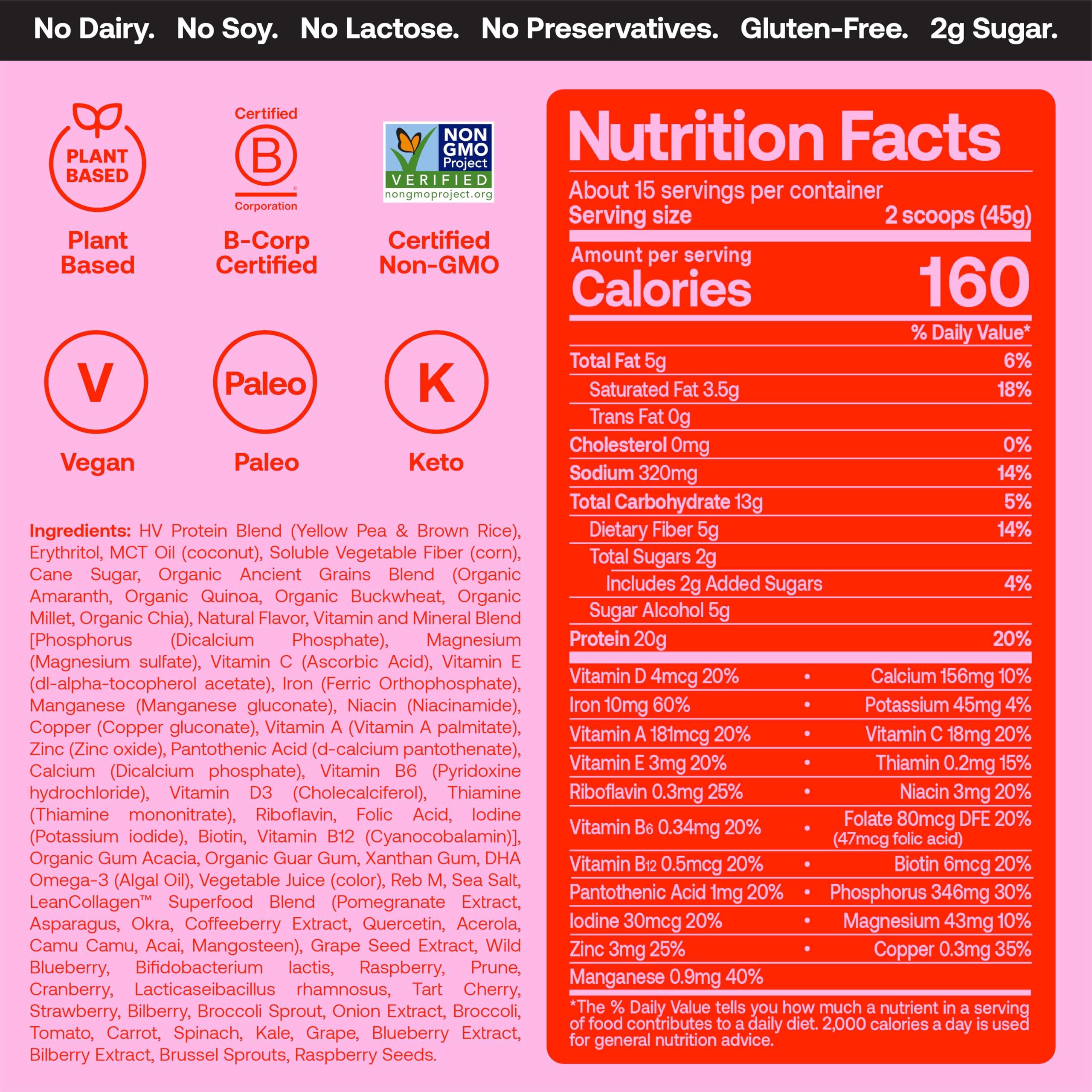 Happy Viking Happy Viking Strawberry Protein + Superfoods Powder, Created by Venus Williams, 20G Protein, Low Carb, Keto, Vegan, Gluten-Free, Non-GMO, Superfoods, Complete Meal Replacement, 1 Canister (24 oz.)