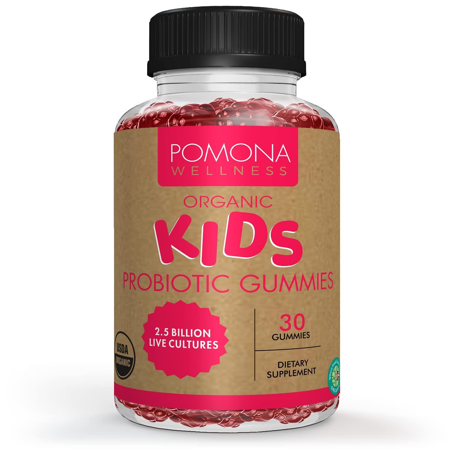 Pomona Wellness Pomona Wellness Organic Probiotic Gummies for Kids, Supports Digestive and Immune Health Helps Minor Abdominal Discomfort & Bloating, Strawberry Flavor, USDA Organic, Vegan, Non-GMO, 30 Count (2 Pack)