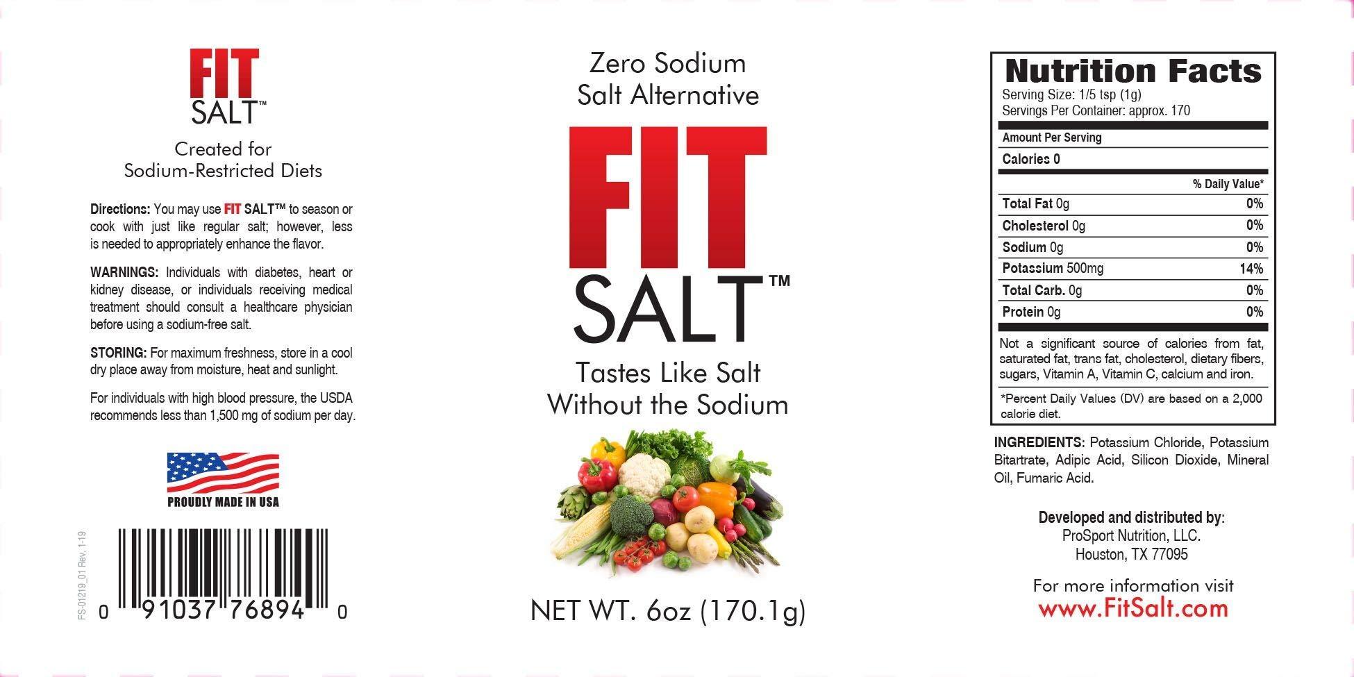 FIT SALT FIT SALT, Zero Sodium Salt Substitute. Taste Like Real Salt Without The Sodium. (No Nasty Aftertaste!) - (Servings Per Bottle approx:170). Buy 6 get 1 Free.