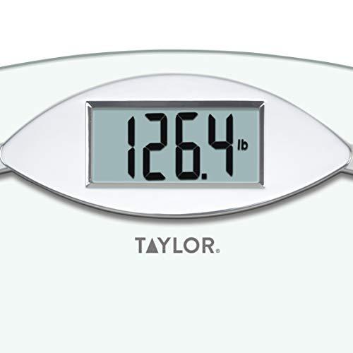 Taylor Precision Products Taylor Digital Bathroom Scale, Highly Accurate Body Weight Scale, Instant On and Off, 400 lb, Sturdy Clear Glass with Chrome Finish Base