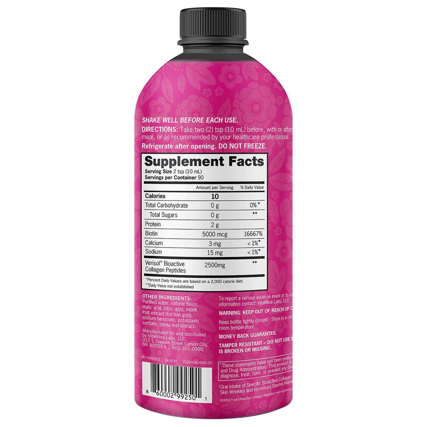 Zena Fit Nutrition Zena Liquid Collagen + Biotin: 2500mg Collagen, 5000mcg Biotin, Verisol Formula | Hair, Skin, Nail & Joint Support | Non-GMO, Mixed Berry Flavor | 90 Servings