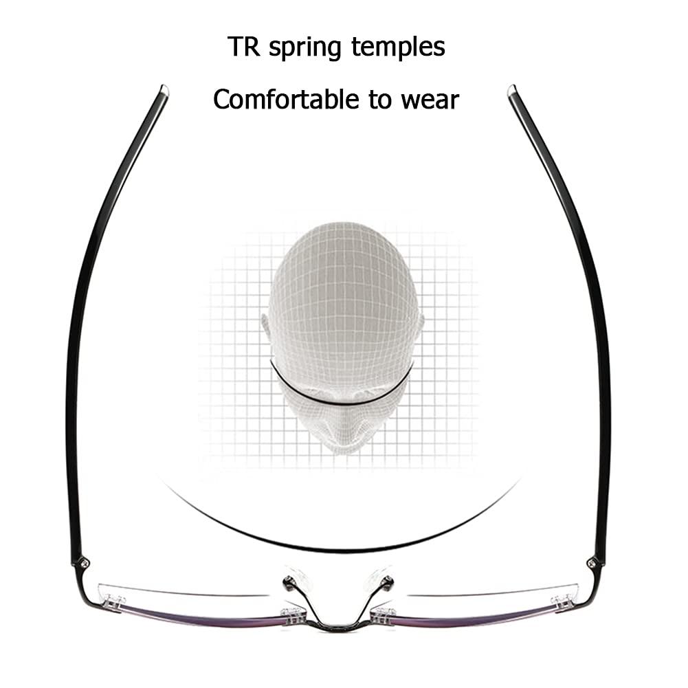 NWB Rimless Reading Glasses Blue Light Blocking for Men,Spring Hinge,Stylish Eyeglasses Anti Eye Strain/Glare/UV