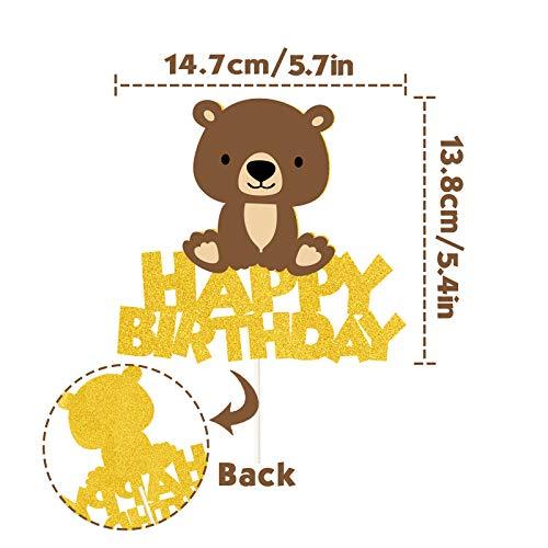 ChienMin Bear Happy Bithday Cake Topper,Brown Bears Themed Kids Birthday Cake Decoer, Woodland Bear Baby Shower or Birthday Party Decor Supplies