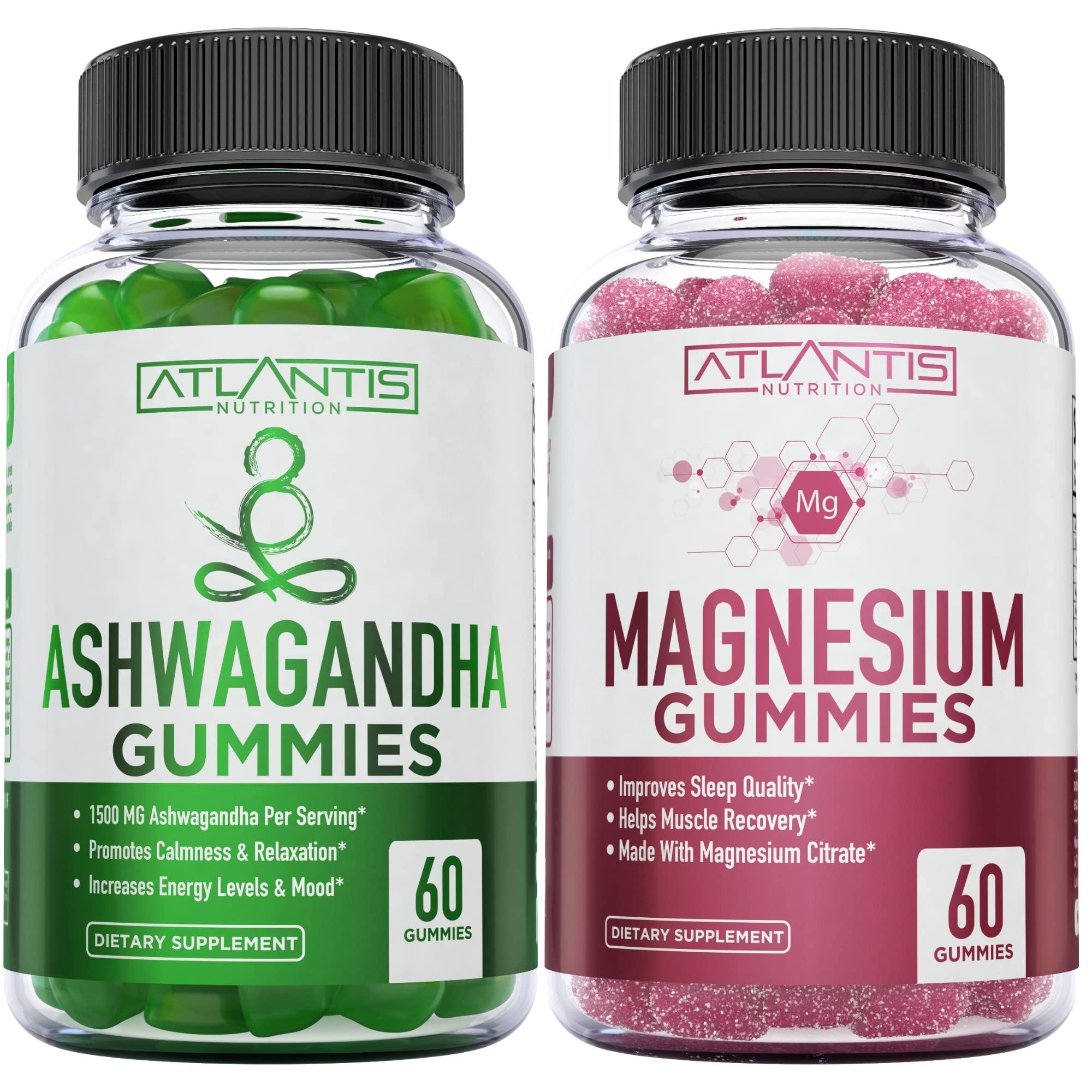 Atlantis Nutrition Ashwagandha & Magnesium Gummies for Improved Sleep & Strengthened Body Functions. Ashwagandha Boosts Mood & Energy - Magnesium Helps Recover Muscles & Relieves Cramps - Vegan