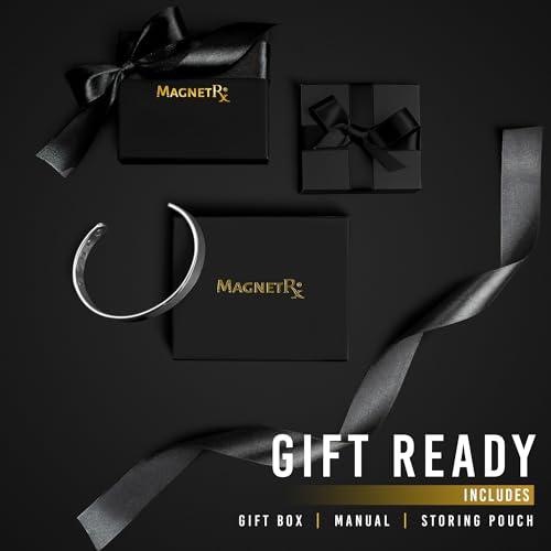 MagnetRX MagnetRX Magnetic Bracelets for Men - Elegant Bangle, Golf/Tennis Elbow & Balance - Mens Cuff Magnetic Bracelet (Brushed Silver | Medium)