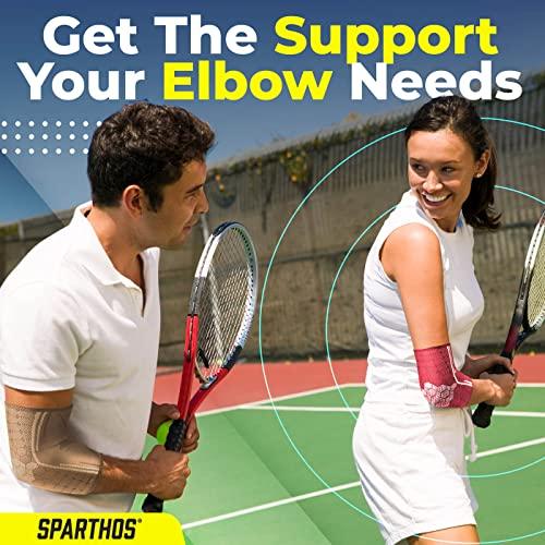 Sparthos Sparthos Elbow Compression Sleeves (Pair) – Tendonitis Elbow Brace Golfer's Tennis Elbow Support for Men and Women – Arm Injury Recovery & Prevention Biceps Triceps Joint Pain Relief (Beige-M)