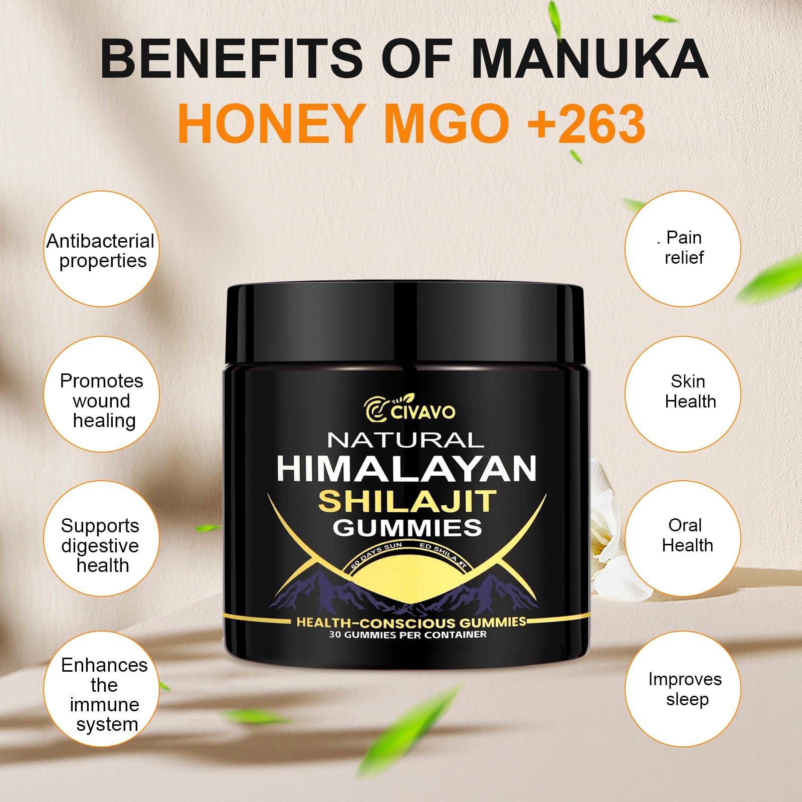 Civavo Natural Himalayan Shilajit Gummies, Organic Natural Shilajit Gummies for Men & Women, Supports Natural Energy and Strength, 30 Count