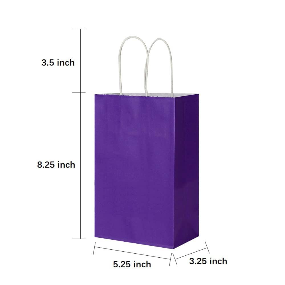 Oikss Oikss 100 Pack 5.25x3.25x8.25 Inch Small Purple Kraft Paper Bags with Handles Bulk for Birthday Wedding Party Favors Grocery Retail Shopping Business Goody Craft Gift Bags Cub Sacks (100pcs Count)