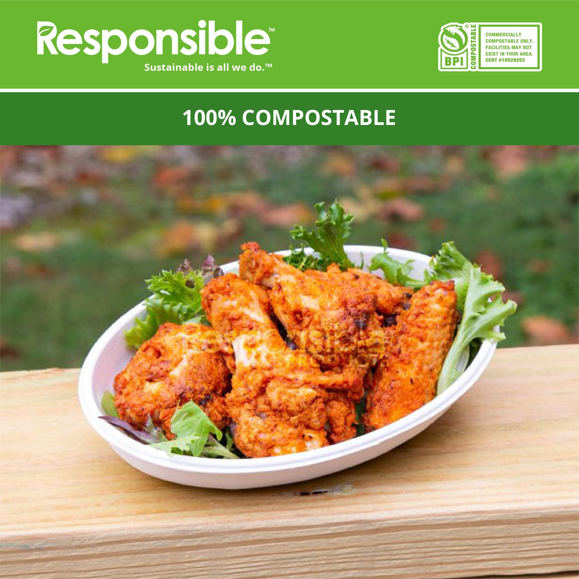 Responsible Products Responsible Products 20 oz Oval Disposable Bowls I Tree-Less Compostable Molded Fiber Burrito Bowls I Extra Strength I NO-PFAS I Classic White (300 Count)