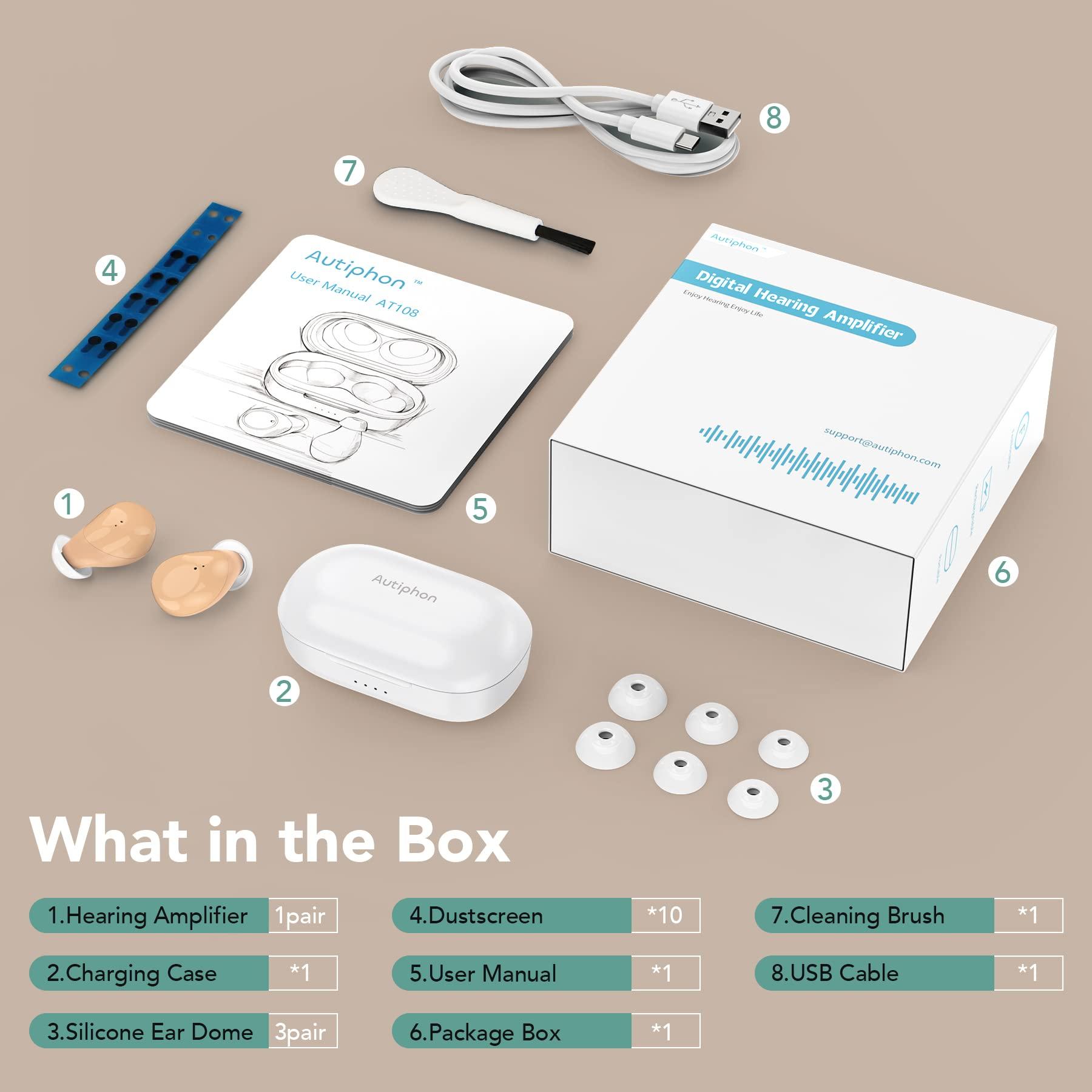 Autiphon Autiphon Rechargeable Hearing Aids for Seniors Adults with Noise Cancelling, 8-channel Digital Hearing Amplifiers, with Tinnitus Masking Mode, Pair, AT108, Beige