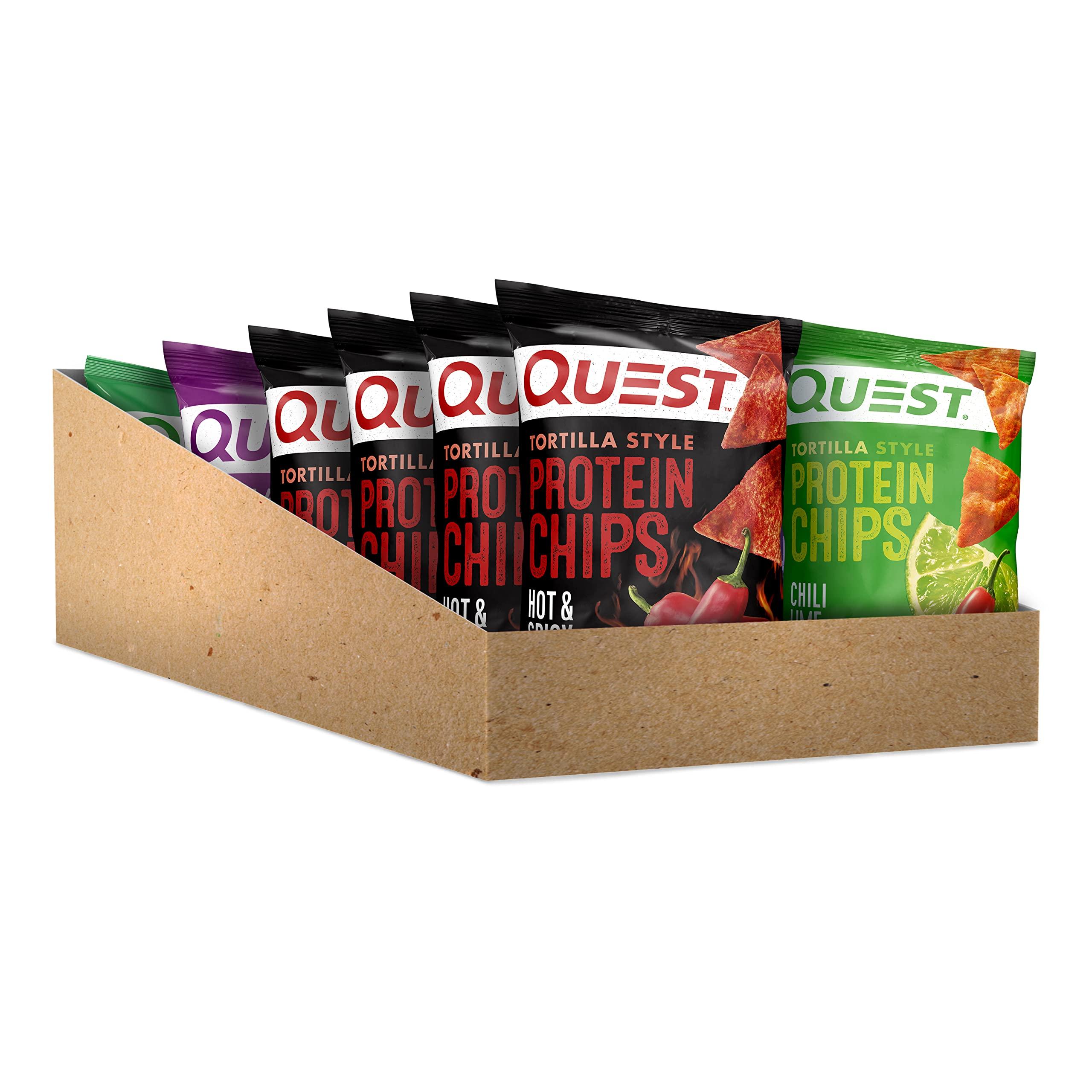 Quest Nutrition Quest Tortilla Style Protein Chips Variety Pack Chili Lime Hot & Spicy Spicy Sweet Chili 12 Count & Nacho Cheese Pack of 12