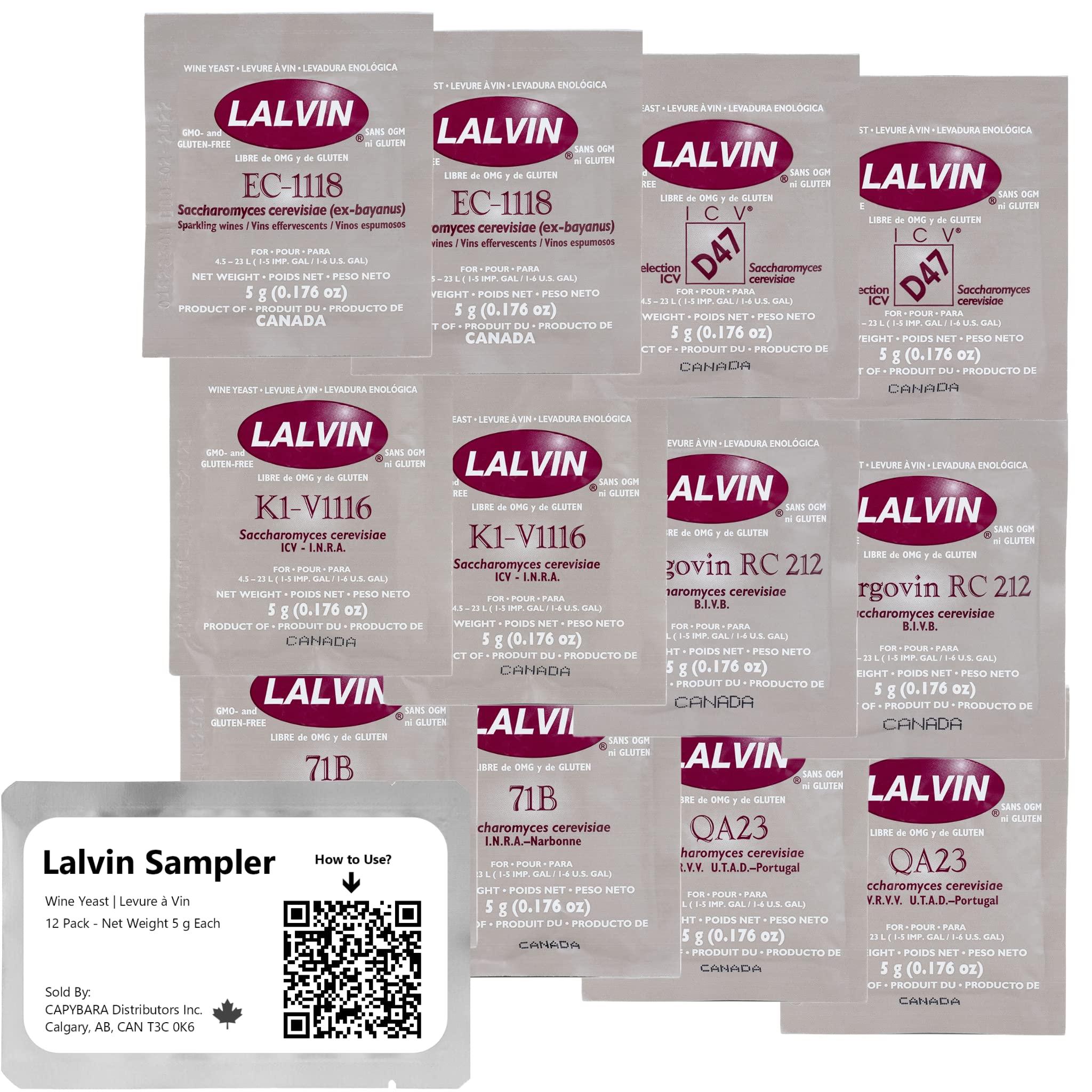 CAPYBARA Distributors Inc. Lalvin Sampler Wine Yeast (12 Pack) - Make Wine Cider Mead Kombucha At Home - 5 g Sachets - Saccharomyces cerevisiae - Sold by CAPYBARA Distributors Inc.