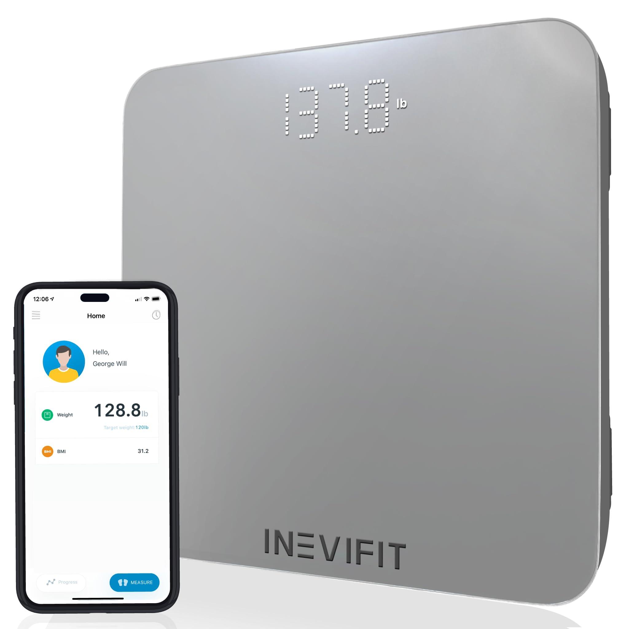 inevifit INEVIFIT Smart Bathroom Scale, Highly Accurate Bluetooth Digital Bathroom Body Weight Scale, Precisely Measures Weight & BMI for Unlimited Users (S-Silver)