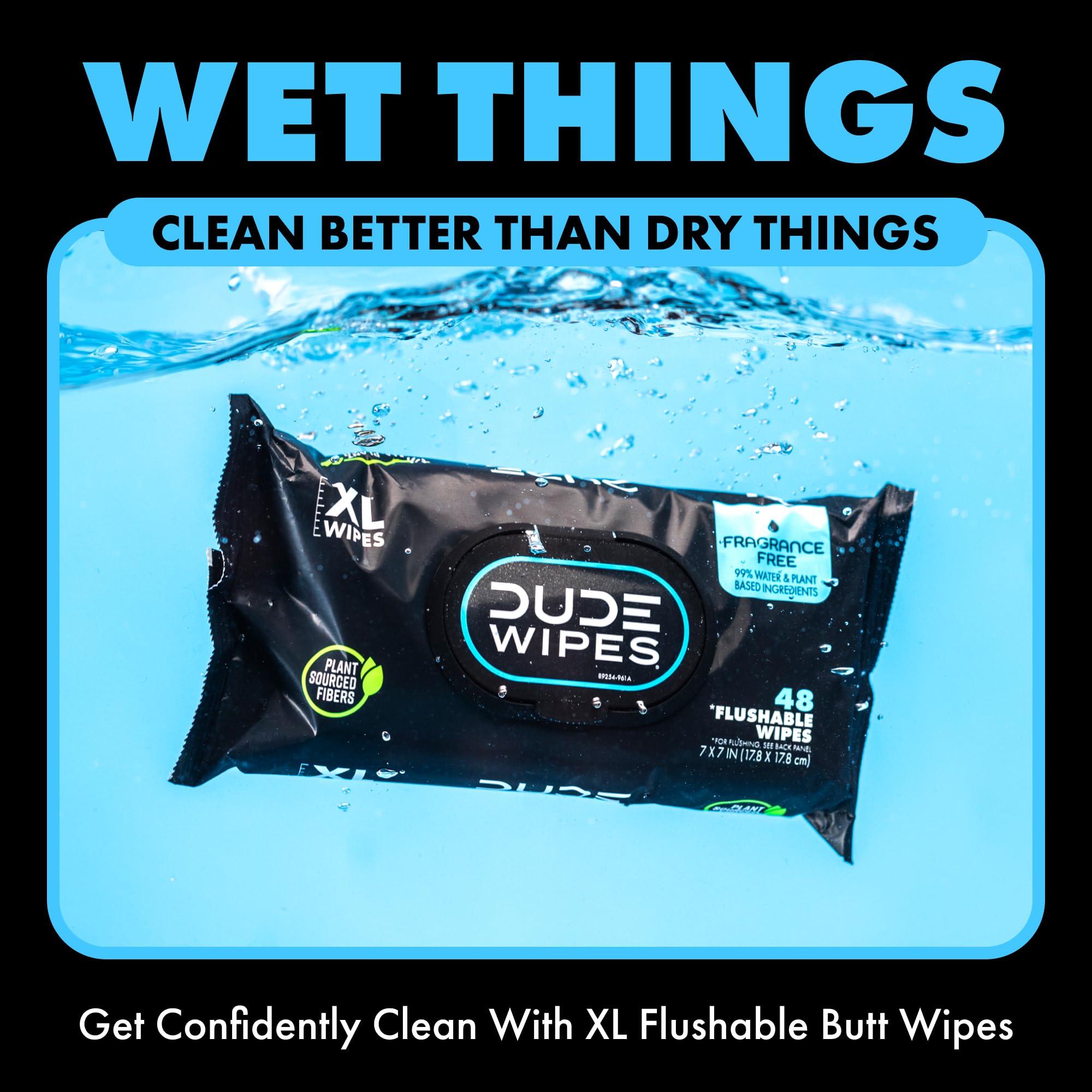 Dude DUDE Wipes - Flushable Wipes - 5 Pack, 240 Wipes - Unscented Extra-Large Adult Wet Wipes - Vitamin-E & Aloe - Septic and Sewer Safe