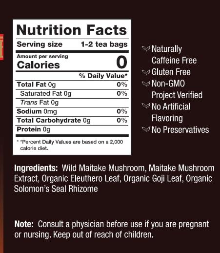 Bravo Tea Bravo Tea Maitake Mushroom Herbal Tea, Caffeine Free 20 Tea Bags