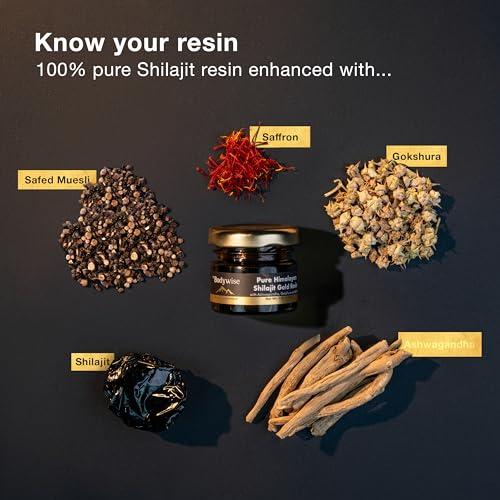 Be Bodywise Be Bodywise Pure Himalayan Shilajit Resin Gold I Lab tested I Ashwagandha, Gokshura & Saffron I Fulvic Acid & Trace Minerals I Shilajit for Men & Women | Zero Sugar I 100% Organic & Natural I 30 gm.