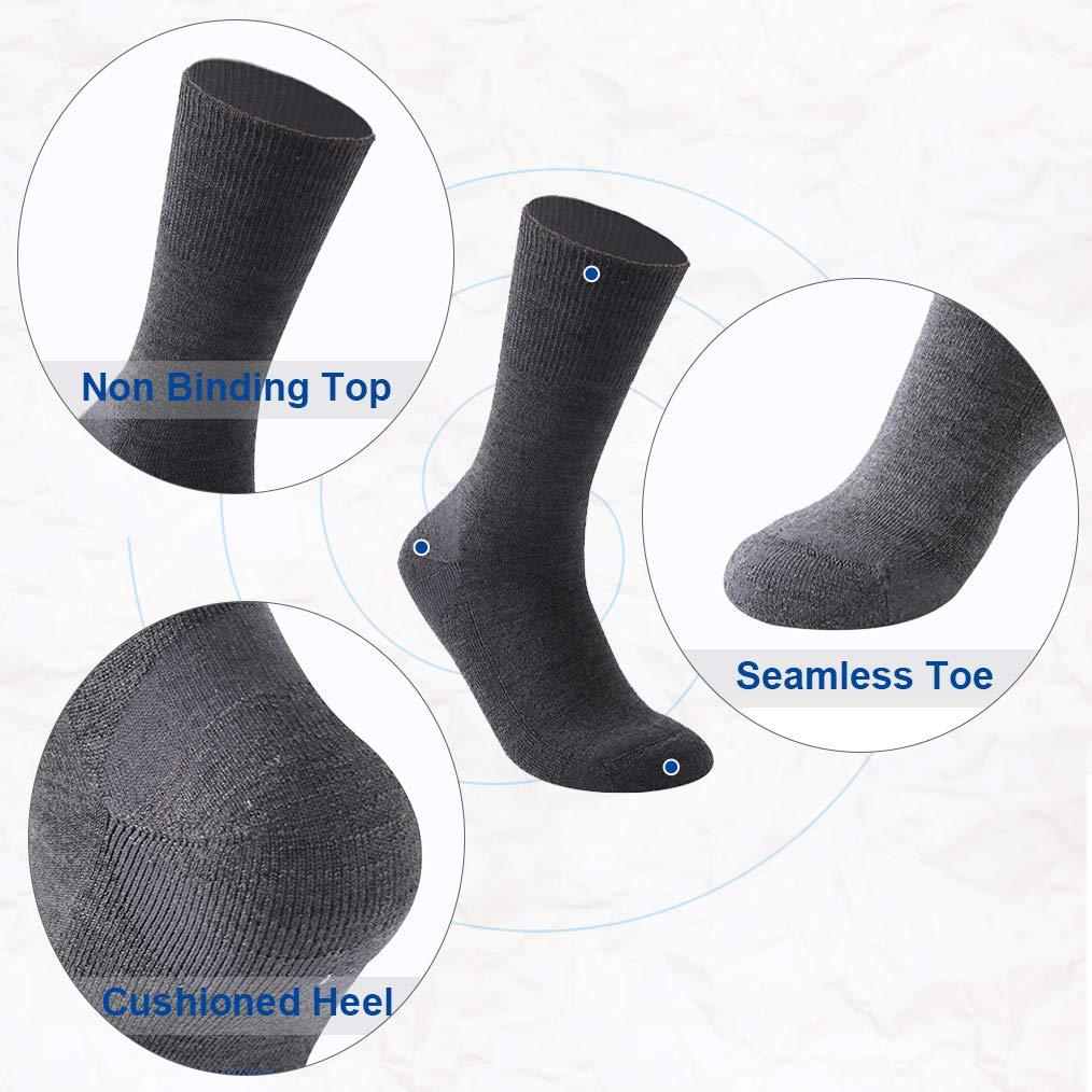 Forcool Forcool Merino Wool Crew Diabetic Men Women Non Binding Wide Loose Top Cushioned Sole Diabetic Dress Socks, Large 3 Pairs Dark Gray