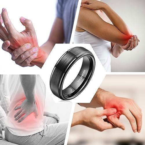 JEROOT JEROOT 8mm Black Titanium Magnetic Ring for Men, 5mm Silver Pure Titanium Magnetic Ring for Women, Healing Ring with 3500 Gauss Magnets for Jewelry Gifts