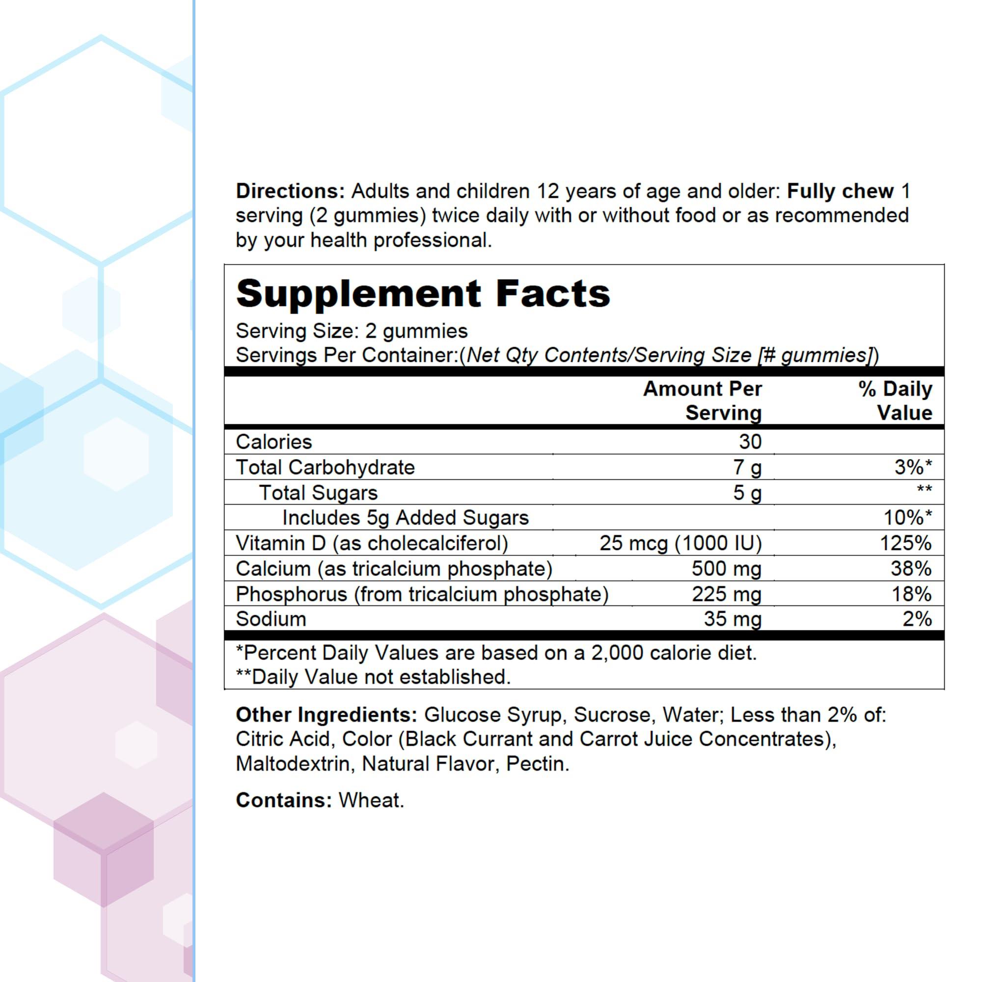 CITRACAL Citracal Calcium Supplement Gummies, Chewable Calcium with Vitamin D3, Supports Bone Health, Calcium Chews for Ages 12+, Natural Raspberry Flavor, 60 Count