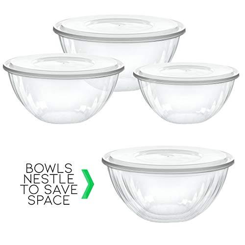 PLASTICPRO PLASTICPRO Disposable Round Crystal Clear Serving Bowls With Lids Party Snack or Salad Bowl, Plastic Clear Chip Bowls, Party Snack Bowls, Candy Dish, Salad (2, 96 OUNCE)