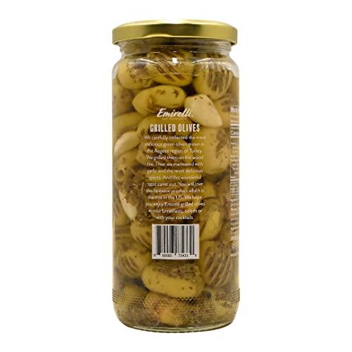 Emirelli San Francisco Emirelli Grilled and Pitted Green Olive – Delicious Premium Hand-Picked Turkish Olives Filled Marinated in Fresh Spices, Preserved (Grilled Olives, 6 Pack)