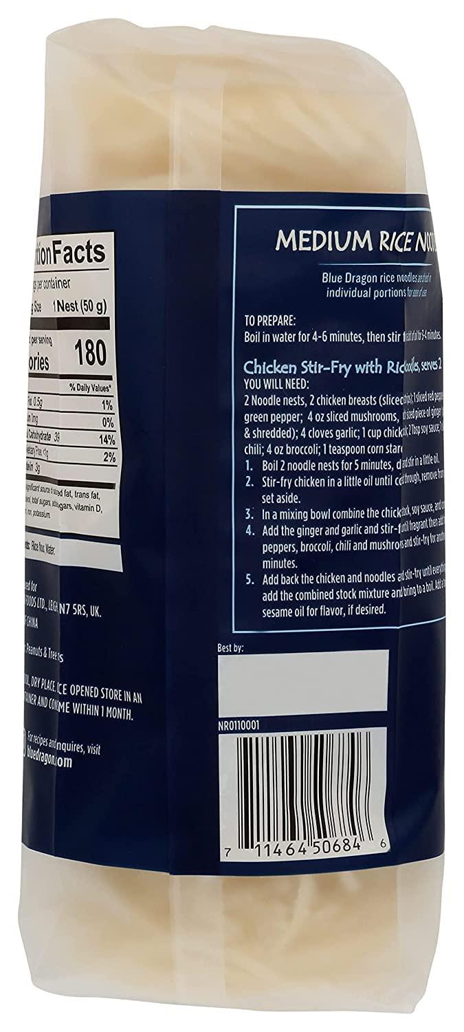 Blue Dragon Blue Dragon Medium Rice Noodles, 10.58 Oz (Pack of 4), Two Ingredients, Gluten Free, Vegan