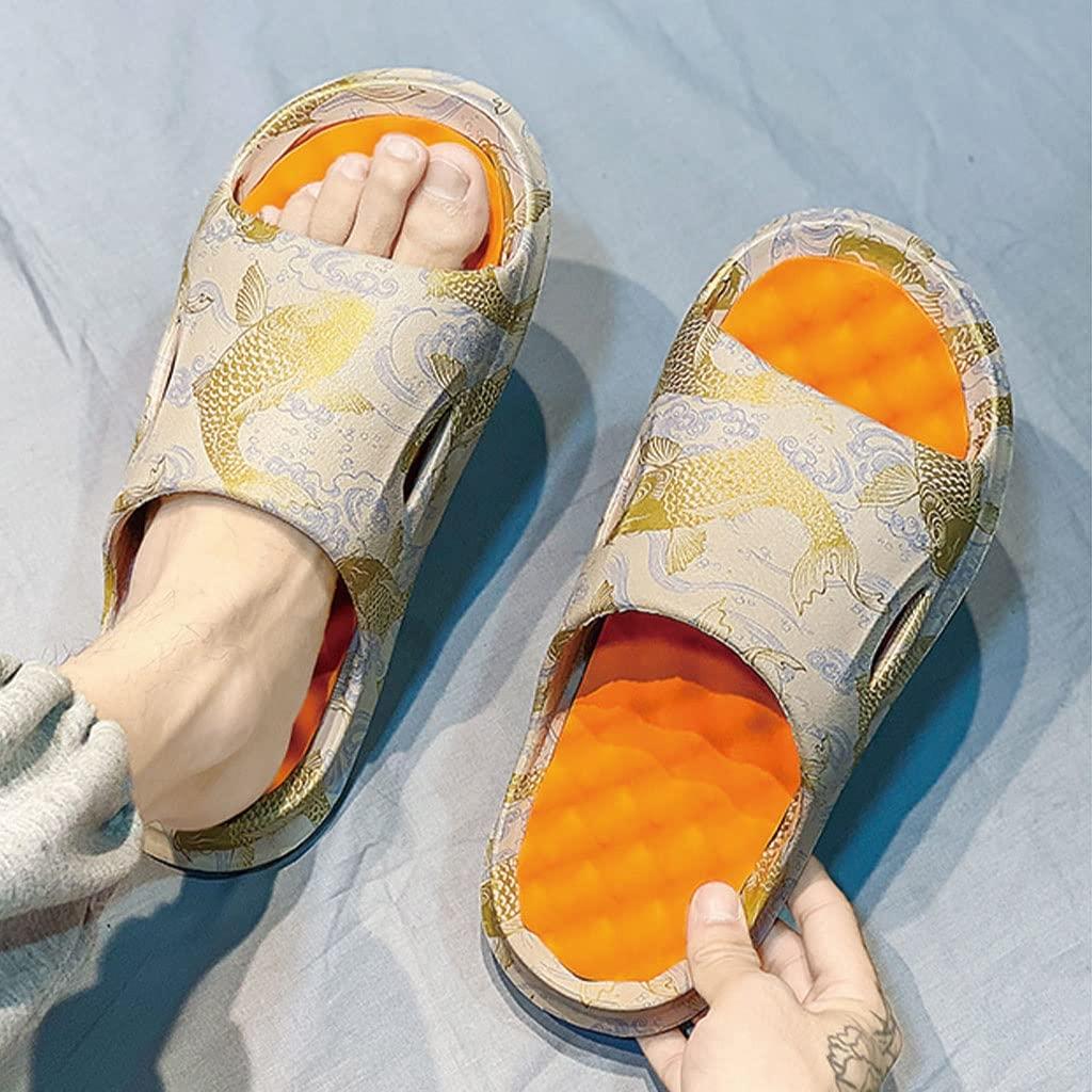 HSQMA Acupressure Slippers Acupressure Massage Sandals For Foot Acupoint Massage Shiatsu Arch Pain Relief Non-Slip Massage Shoes For Bath Shower Flip Flop Indoor & Outdoor ( Color : Khaki , Size : EUR45 )