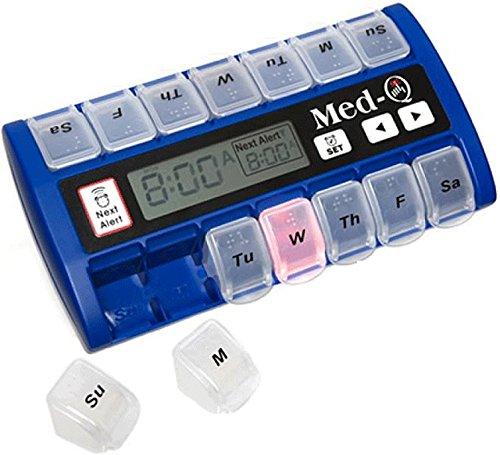 Med-Q Amazin Pill Dispenser with Beeping Reminder, Flashing Guides and Liberty Cloth