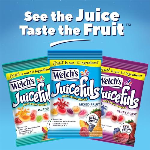 Welch's Welch\'s Juicefuls Juicy Fruit Snacks, Mixed Fruit, Berry Blast & Island Splash Fruit Gushers Variety Pack, Great For School Lunches, Gluten Free, 4 Oz Individual Single Serve Bags (Pack Of 12)
