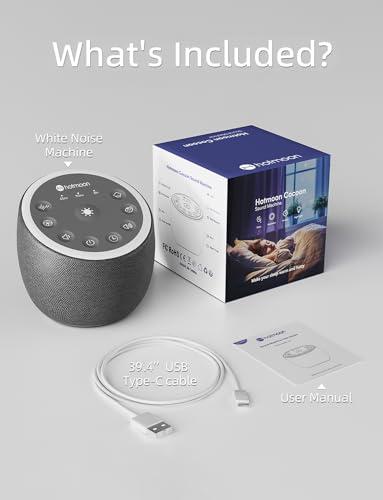 Hotmoon Sleep Sound Machine White Noise Machine 40 Non Looping Sounds 8 Night Light Colors 4 Timers 32 Adjustable Volume Memory Function Brown Noise Sounds Machine for Baby Kids Adult Plug-in, Black