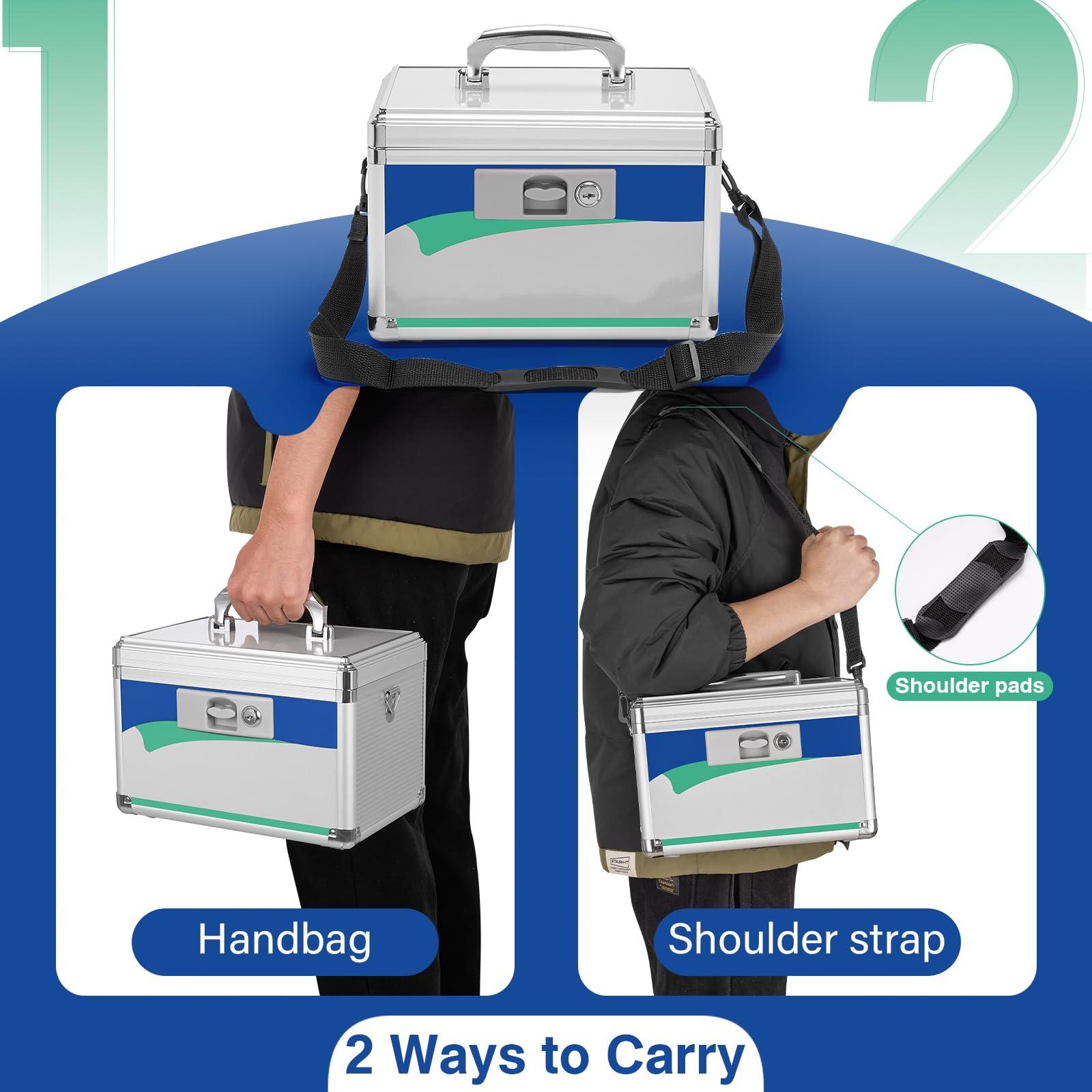 GODLONSEN GODLONSEN Medicine Lock Box for Safe Medication - 15 x 8.7 x 9.4 Inches - Lockable Storage Box for Drugs, First Aid Kit Empty, Lock Boxes with Key for Home/Outdoor (Blue/X-Large)