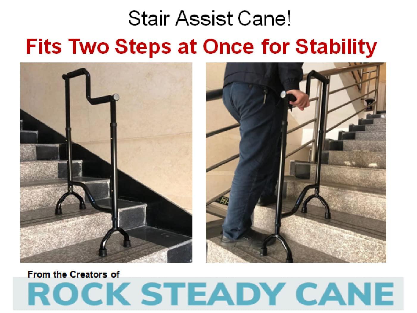 Rock Steady Cane Stair Climbing Assist Cane Reduces Shock and Pain as You Step Down Each Step. Adjustable, Light Weight, Sturdy, Foam Handles. Supports Up to 300 Lbs. Stability You Can Lean on by Rock Steady Cane