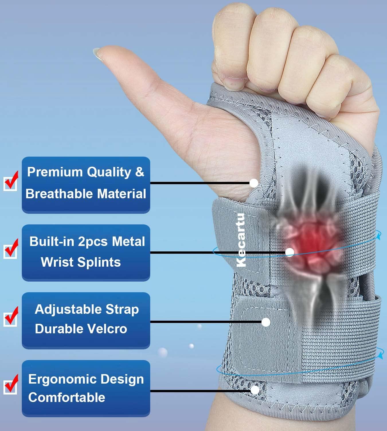 Kecartu Wrist Brace for Carpal Tunnel Pain Relief, Wrist Support Splint for Women Men,Sprain, Repetitive Strain, Adjustable Hand Brace for Sleeping Fits Right Left Hand for Arthritis (Grey, Left Hand, S/M)