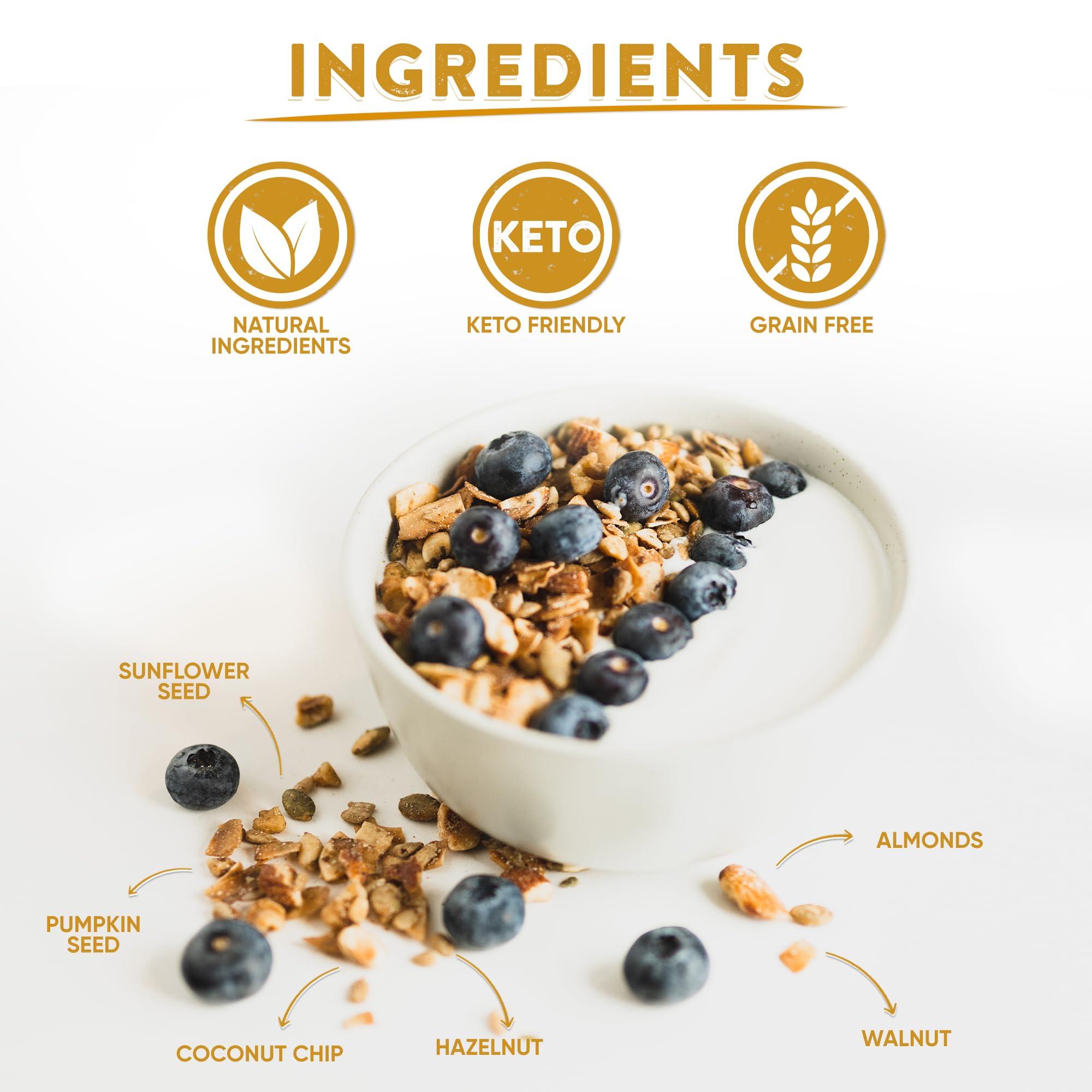 Andes Secret Andes Secret Original Low Calorie Granola - 11oz High Protein Cereal, Keto Low Carb Granola for Yogurt - Nut Mix Almonds, Walnuts, Hazelnuts - 3g Net Carbs, No Sugar Added, Grain & Gluten Free