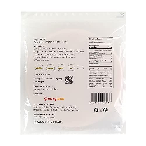 ASIADELI 30 Sheets Premium Rice Papers, 30~32 Sheets Per Pack, 10.5 oz, Vietnamese Spring Roll Wrapper, Premium Rice Paper, Round 22cm by ASIADELI(Pack of 1 Bag)