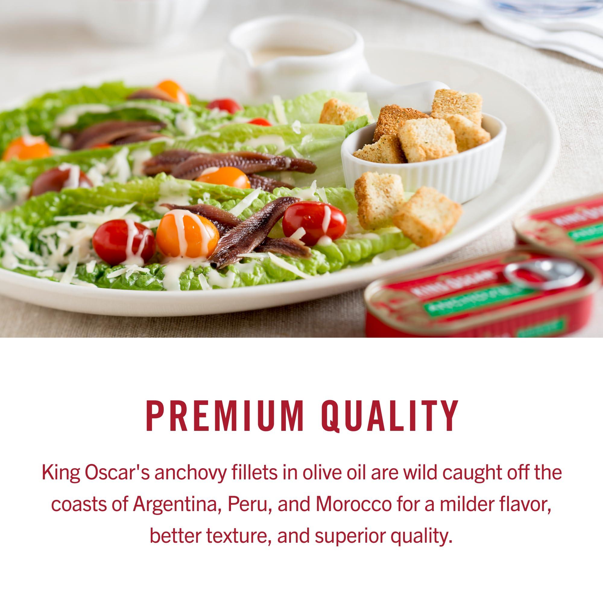 King Oscar King Oscar Anchovies Fillets in Olive Oil, 2 Ounce Can (Pack of 1), Wild Caught Canned Anchovies