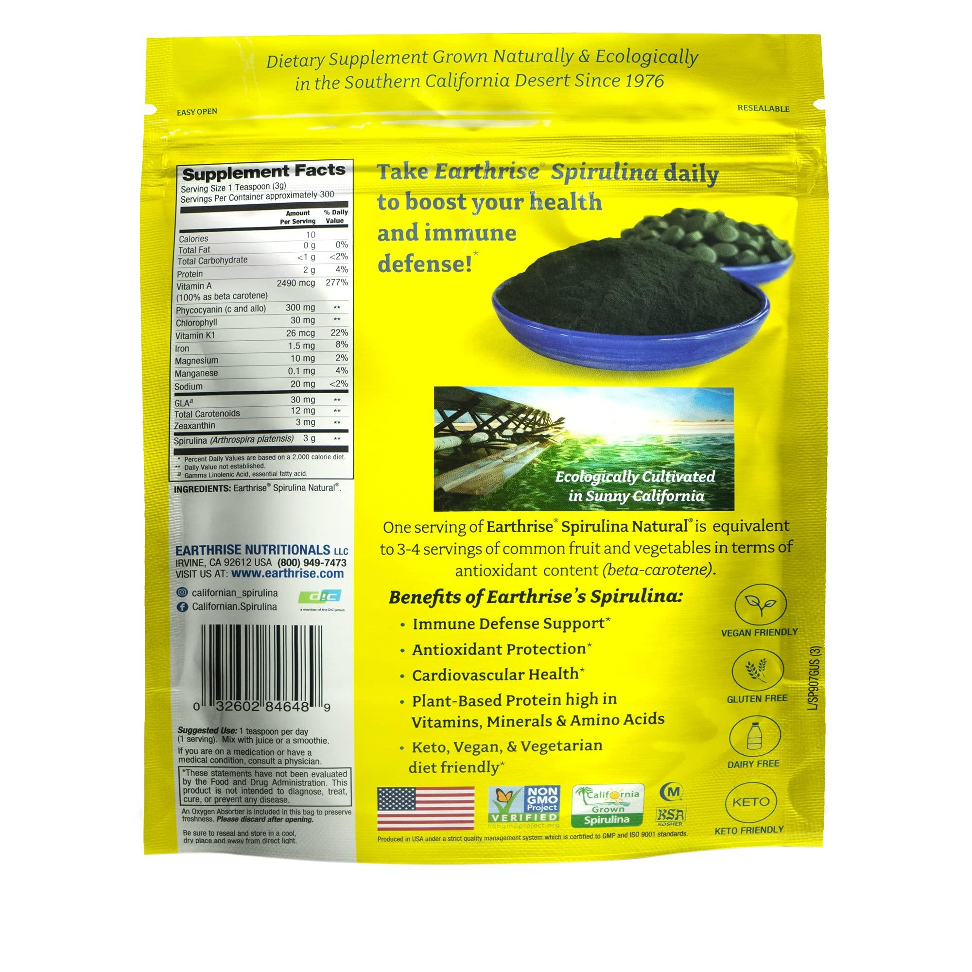 Earthrise Earthrise Spirulina Natural Powder 32oz, Natural Premium Spirulina from California- Vegan, Gluten Free, Keto Friendly, Non -GMO Super Food high in Vitamins & Minerals. (2 LB)