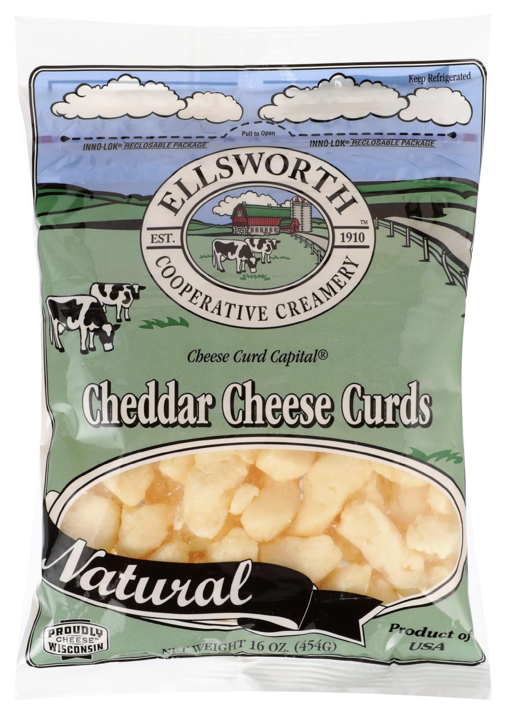 Ellsworth ELLSWORTH Cheese Curd Cheddar, Plain, 16 Ounce (Pack of 8)
