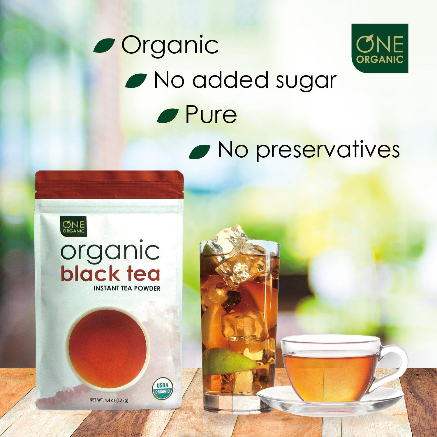 One Organic ONE ORGANIC Instant Tea Powder (Black)  4.4 oz.  125 Servings  USDA Certified Organic  100% Pure Tea - Instant Hot or Iced Tea  Unsweetened