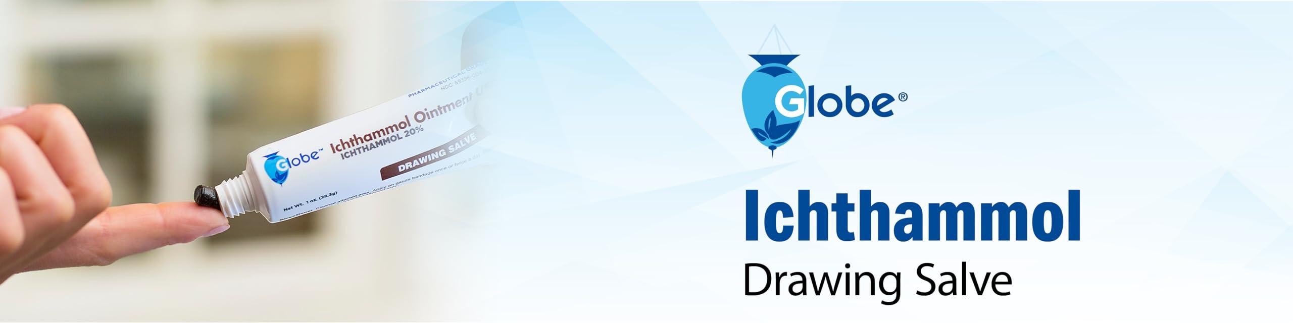 Globe Globe Ichthammol Ointment 20% (Drawing Salve) 1 OZ - Soothing Skin Relief, Treatment of Eczema, Acne, Boils, Splinters, Bee Stings - Maximum Strength